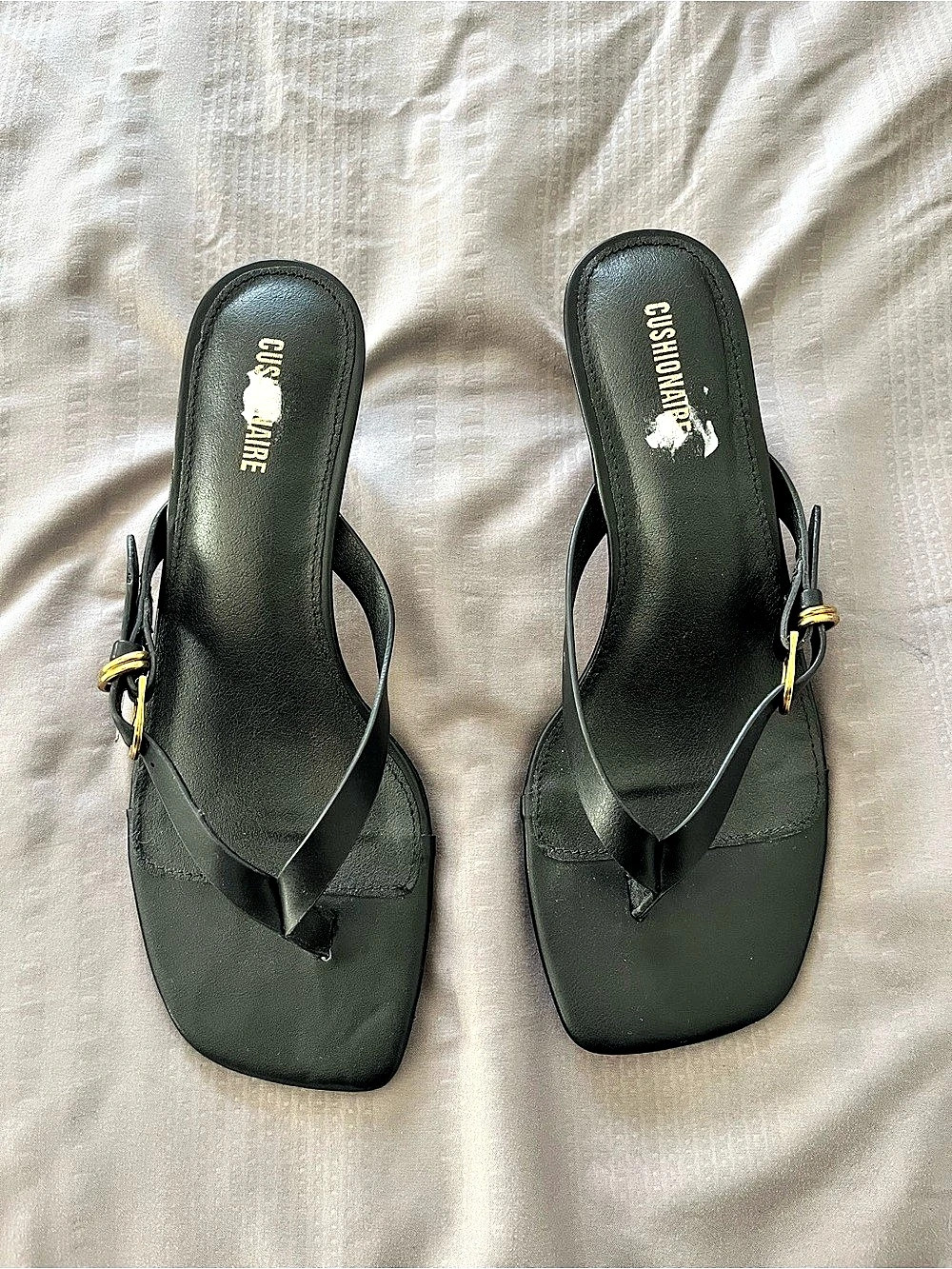 Cushionaire Marlin Low Kitten Heels Black Strappy Sandals